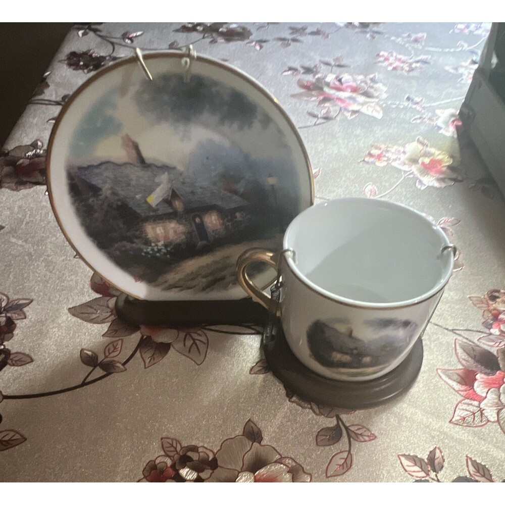 Thomas Kinkade Moonlight Cottage Mini Porcelain Tea Cup & Saucer Set 2 oz